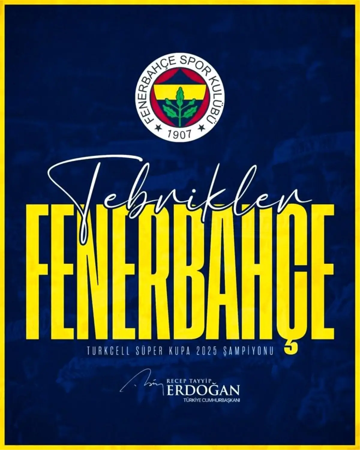 Erdoğan, Fenerbahçe’yi Süper Kupa zaferi için kutladı